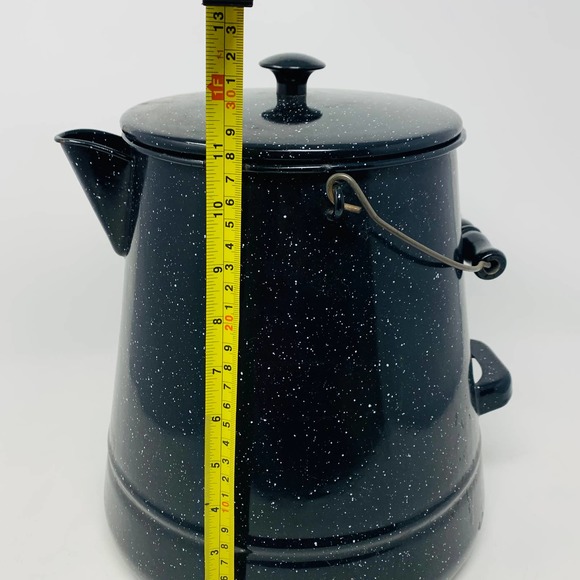 Vintage Graniteware Enamel Coffee Pot Campfire Camp Kettle 11" Large - Picture 12 of 12